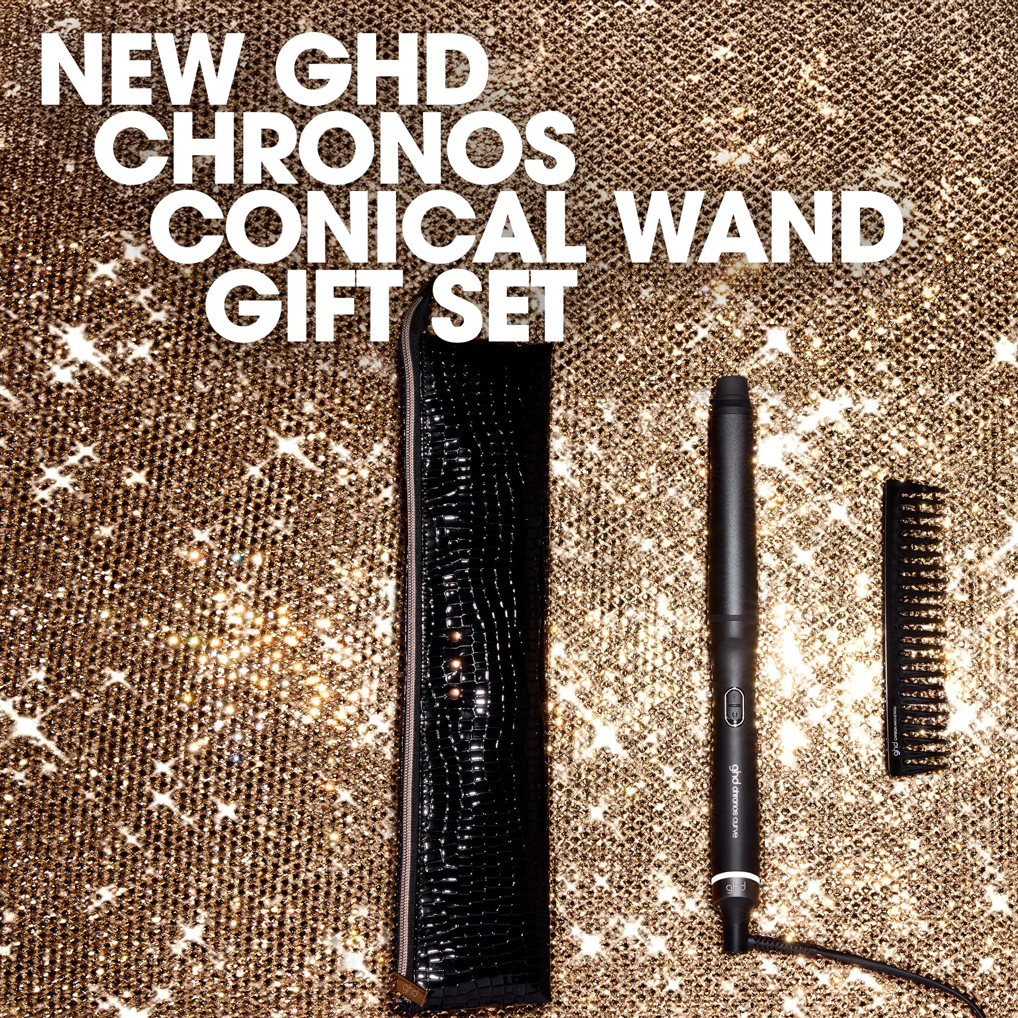 ghd Chronos Curve - Juego de regalo de varita cónica festiva, rizador de pelo, con cepillo de paleta y bolsa resistente al calor, para rizos de playa que duran todo el día