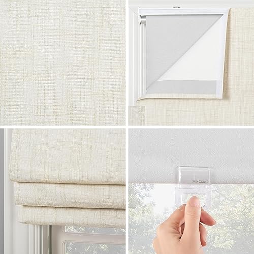 Miniatura 3 de Sun Zero Seraphina - Persiana romana sin cordón texturizada, 100 % opaca, 39 x 64 pulgadas, color beige