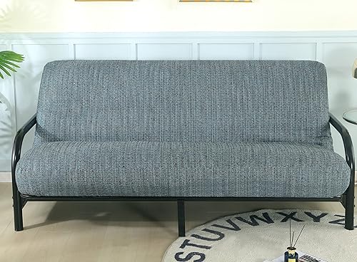 Miniatura 4 de OctoRose Tapicería con cremallera lateral de 3 tamaños individual, funda de lino grueso para futón plateado, funda de colchón para sofá cama (lino