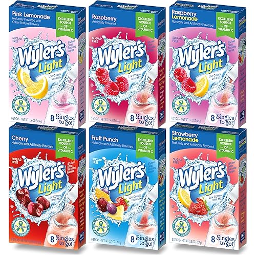 Wyler's Light Singles To Go - Mezcla de bebidas, paquete variado, 6 unidades, limonada rosa, limonada de fresa, ponche de frutas, cereza, frambuesa