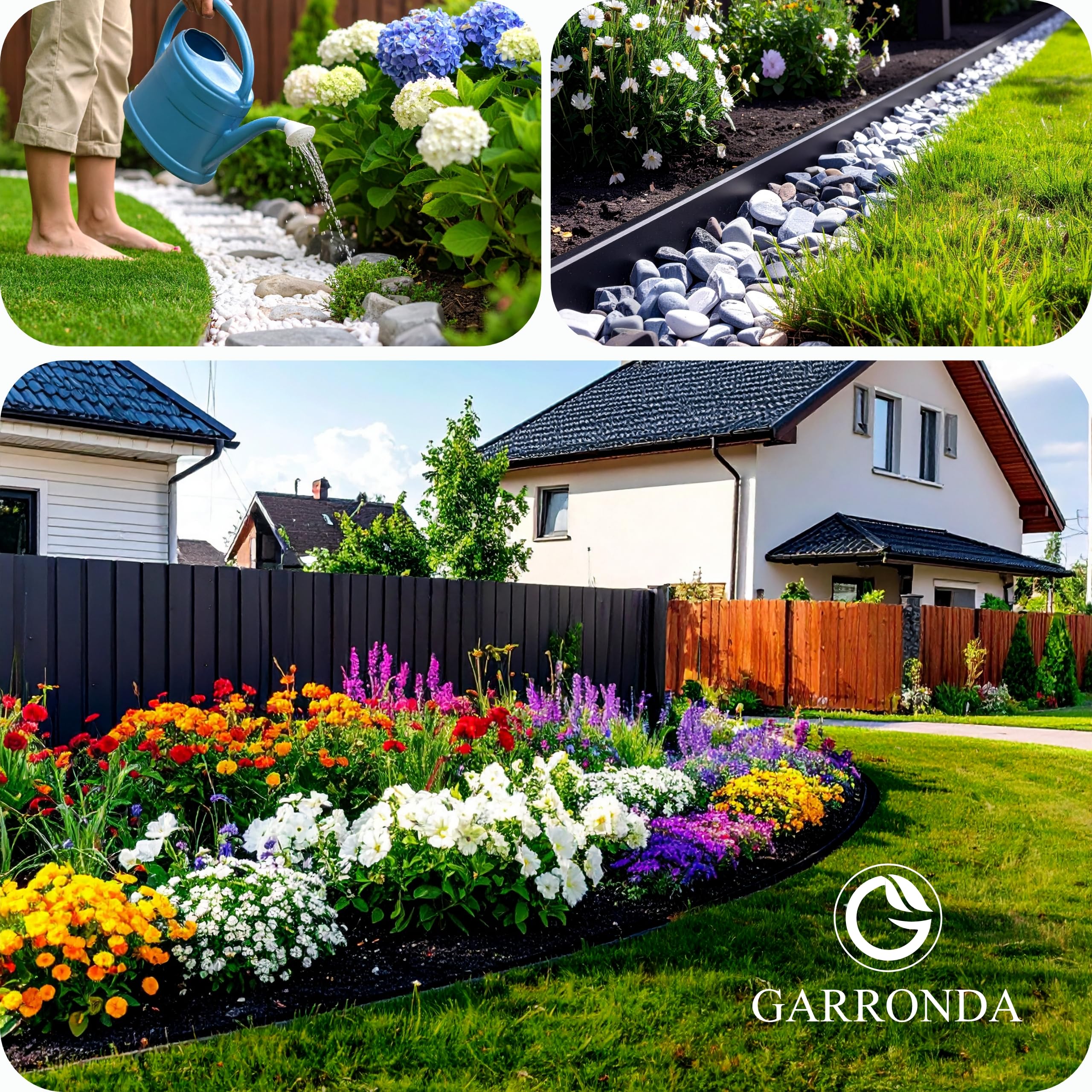 Garronda Rasenkante 24 m Kunststoff, Beeteinfassung 4,5 cm Hoch mit 100 Befestigungsankern Stecksystem für Garten und Wege, Flexible Rasenbegrenzung, Beetbegrenzung für Gartendeko GD-0157