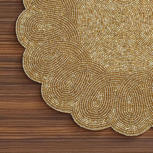 Miniatura 4 de Lightnpro - Juego de 2 manteles individuales redondos con cargador de cuentas festoneadas, hechos a mano, para mesa de comedor, boda, fiesta,