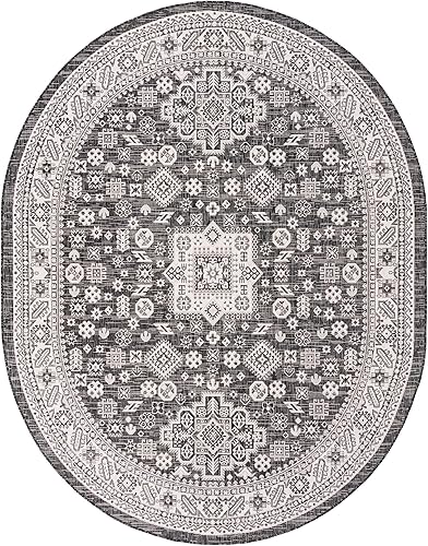 Miniatura 310 de Rugs.com Outdoor Aztec Collection Alfombra – 4 x 6 pies alfombra de tejido plano gris carbón perfecta para salas de estar, grandes comedores, planos