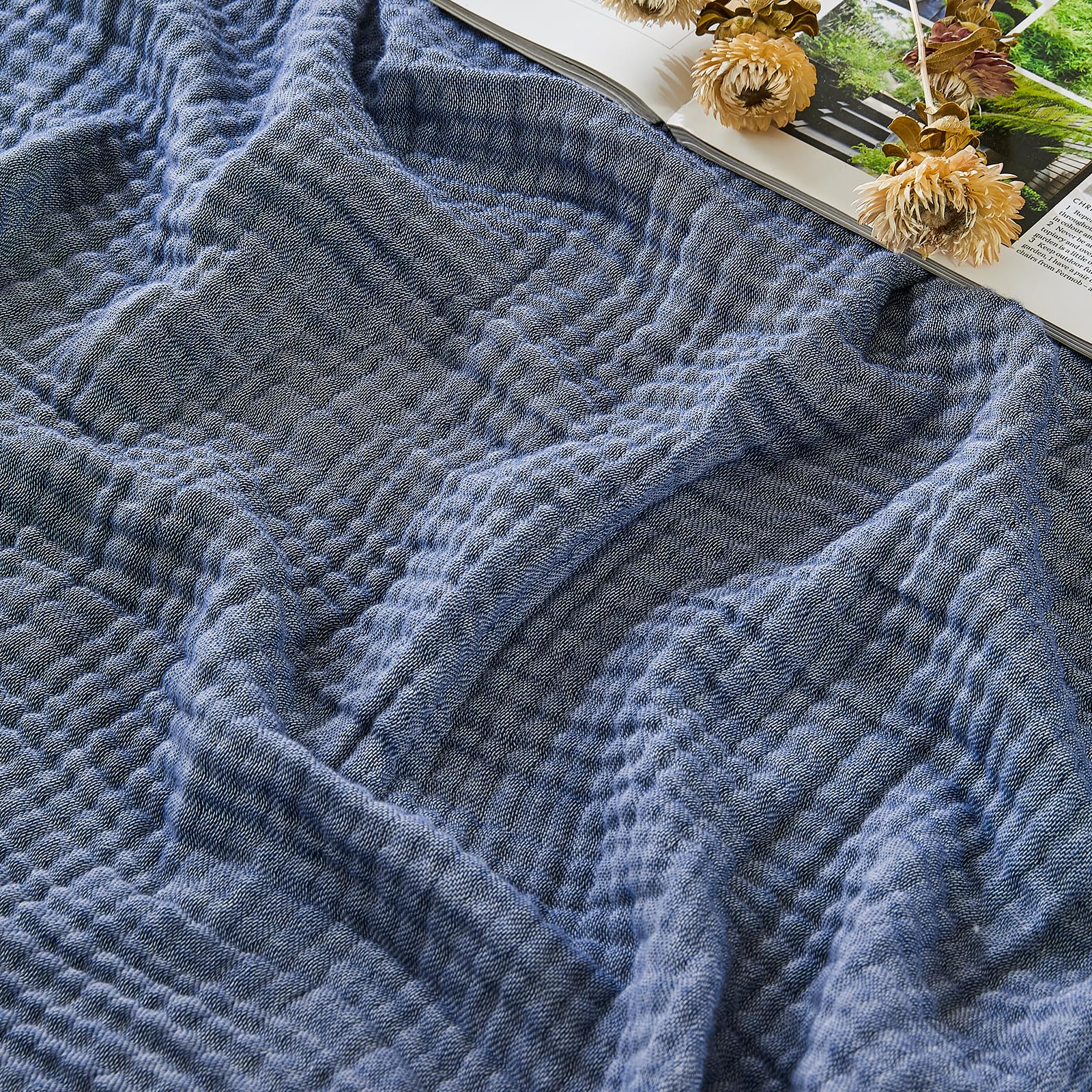 EMME Cotton Muslin Throw Blanket for Couch Breathable Gauze Soft Lightweight Blankets for Adults (Heather Navy, 50"x60")