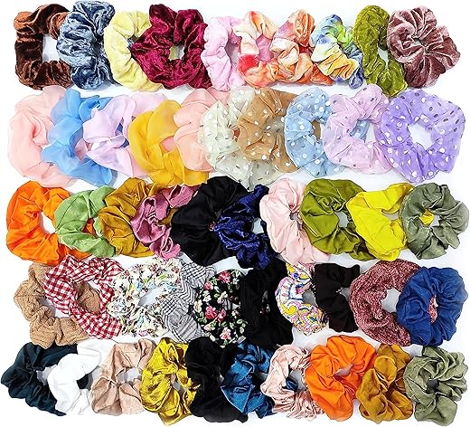 ANNACREATIONS Premium Big Soft Super Elastic Velvet Satin Hair Scrunchies Hair Ties Hair Accessories For Women And Girls 50 count (Pack of 1)