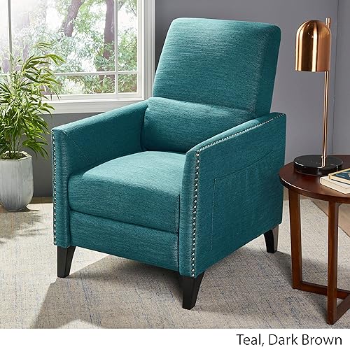 Miniatura 4 de Christopher Knight Home Alexis - Silla reclinable de tela contemporánea, color verde azulado, marrón oscuro