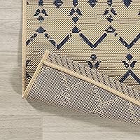 Vista 5 de JONATHAN Y Alfombra marroquí geométrica para interiores y exteriores, 8 x 10 pies, color beige/azul marino, tejido texturizado Ourika, para patio