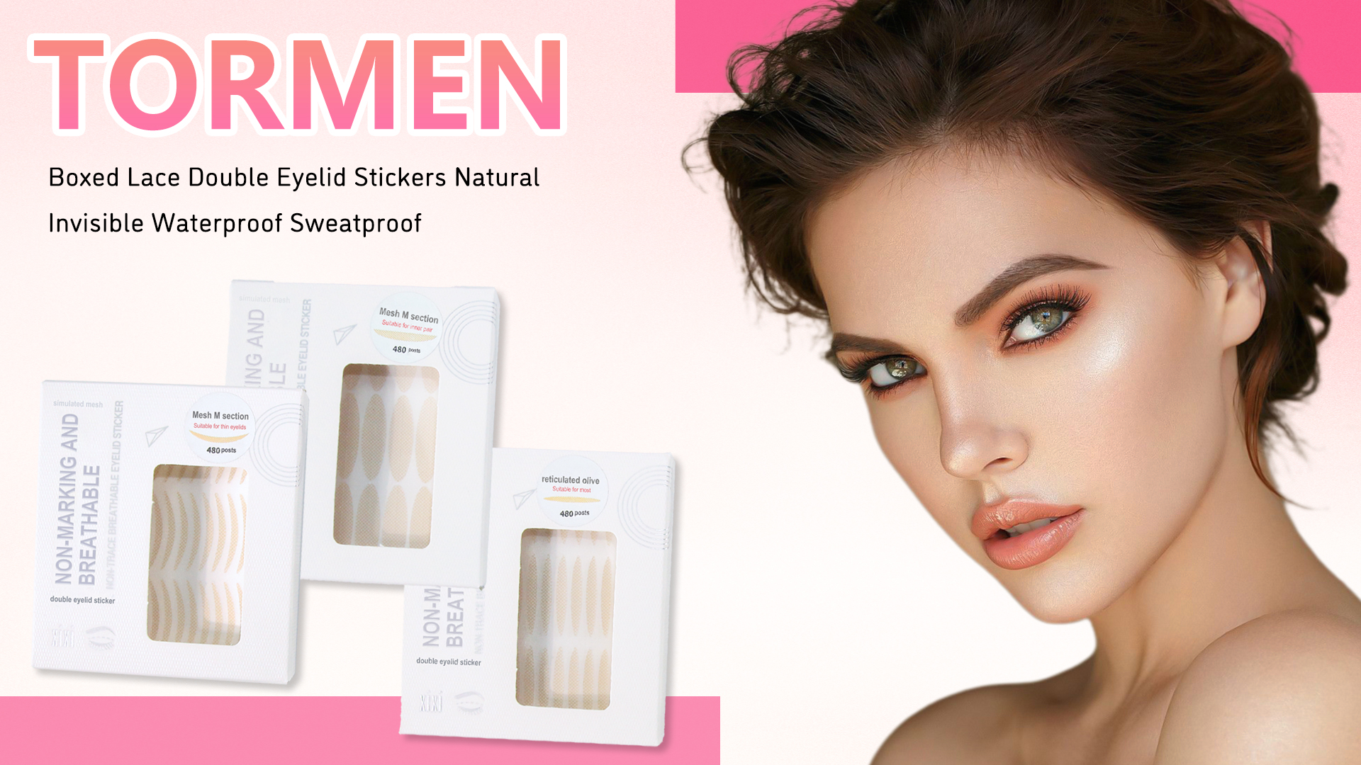 Image of TORMEN Double Eyelid Lift Strips, Invisible Waterproof Lace Tape, 240 Pairs