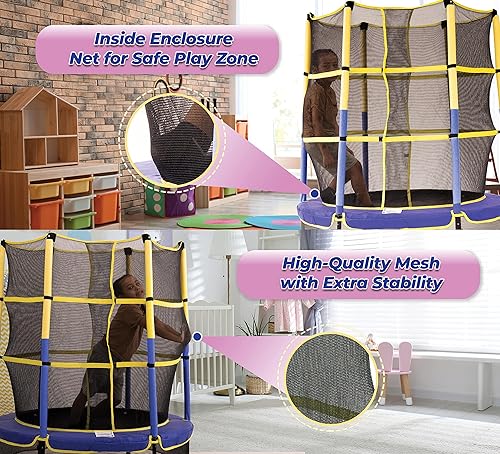 Miniatura 4 de Machrus Bounce Galaxy - Trampolín interior de 60 pulgadas con red de seguridad, mini trampolín cerrado sin resorte para niños pequeños y niños con