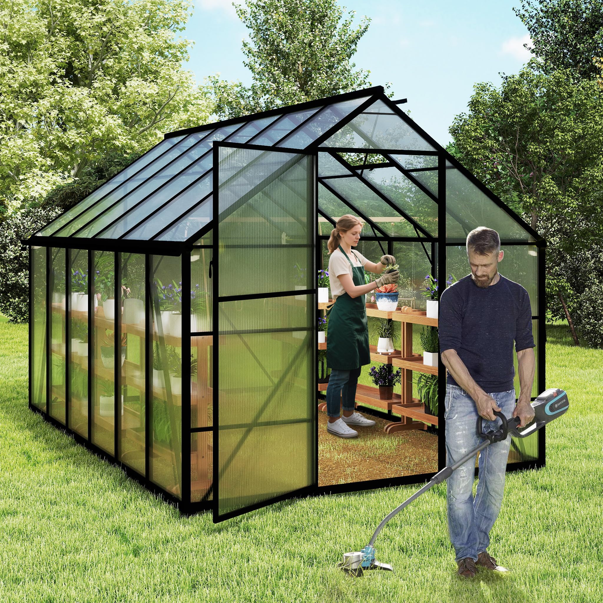 FIVMEN Serra in alluminio Serre da giardino con fondamenta da 6 cm e pannello PC da 4 mm Serra Tomatenhaus Casa da giardino resistente ai raggi UV resistente alle intemperie per il giardino, 380 x 250