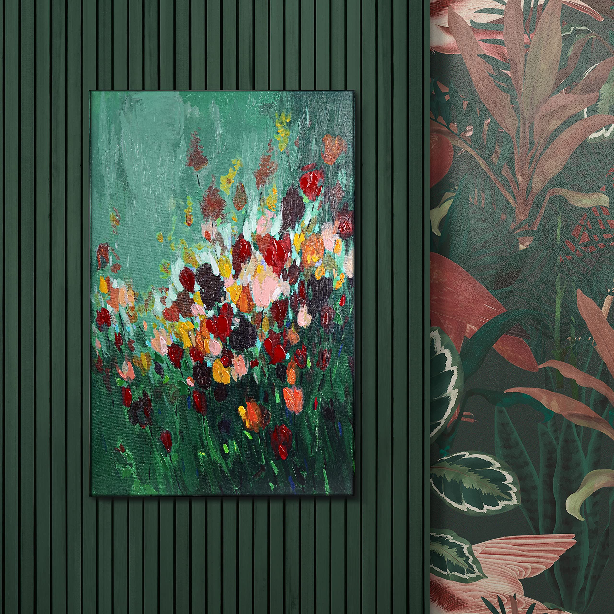 ArtbyHannah 24x36 Inch Flower Canvas Paintings Wall Art for Bedroom, Hand-Painted with Colorful Floral 3D Textured Artwork on Canvas