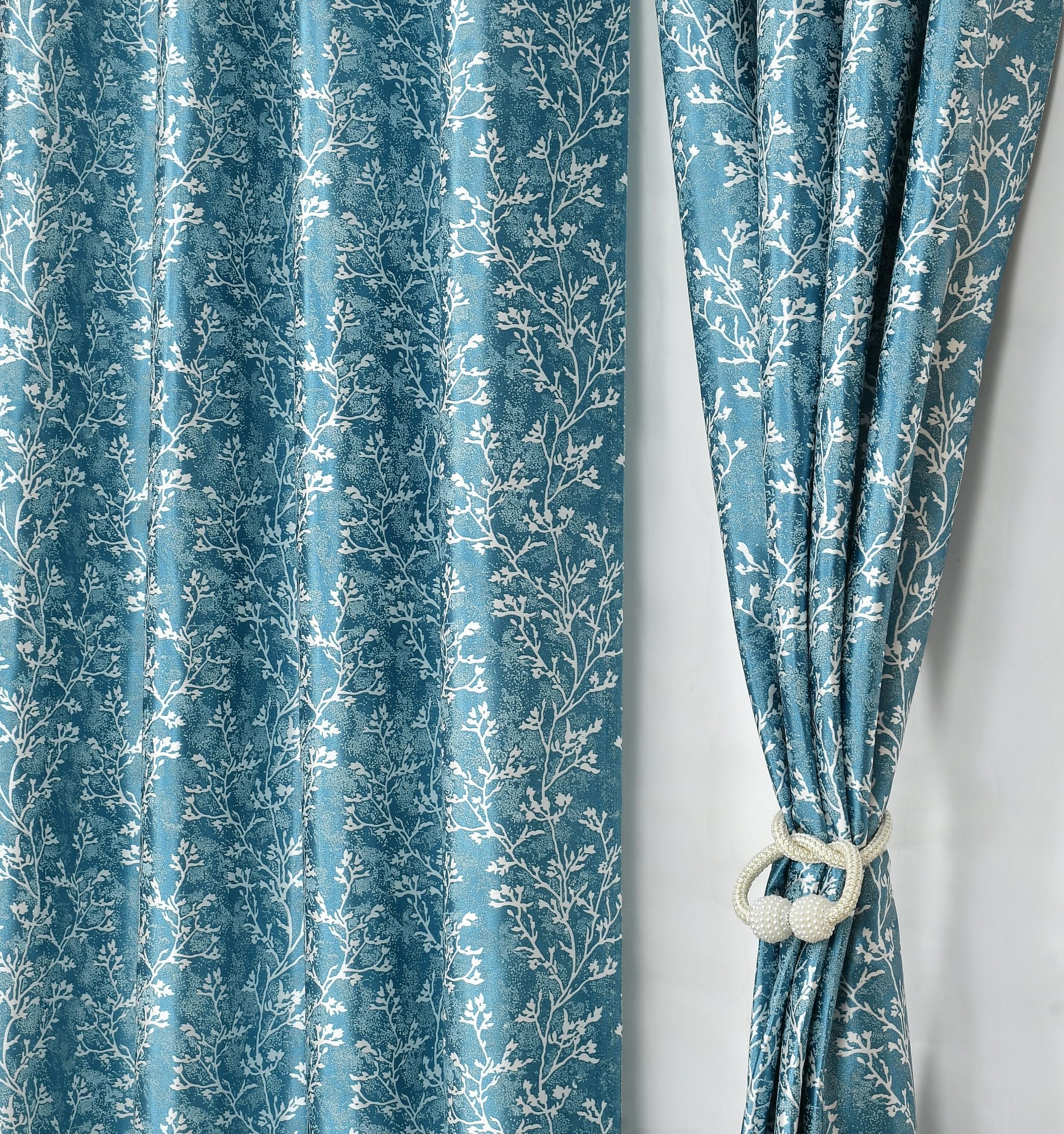 Homefab India 2 Piece Grommet Style Polyester Window Curtain - 5 feet, Floral Blue, Room Darkening Curtains-picture-32