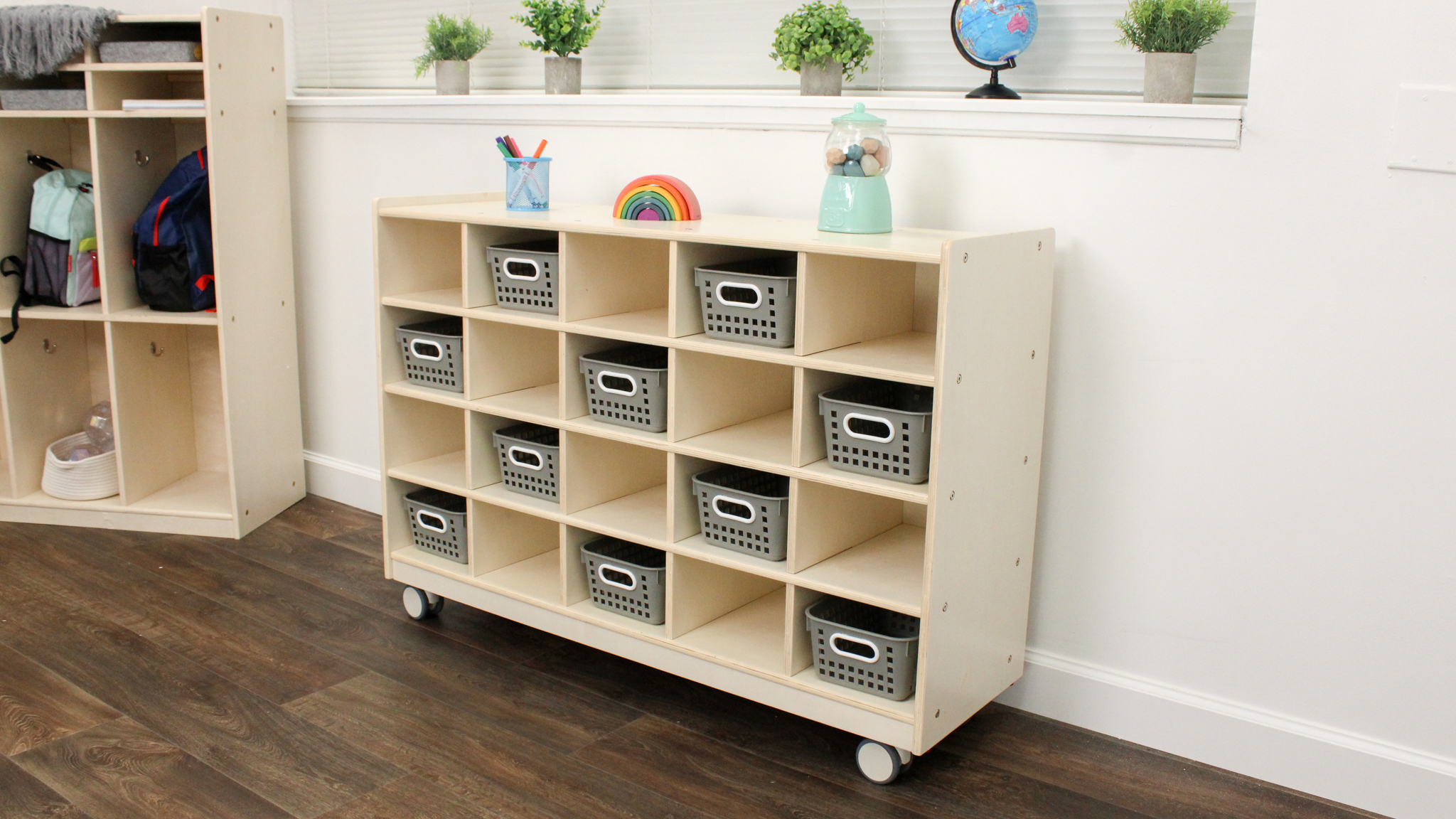 Image of Children's Factory Mobile 20-Section Cubby Storage, Toddler Playroom Shelves, Kids School Cubbies, Classroom & Daycare Organizer Furniture, DIY Assembly