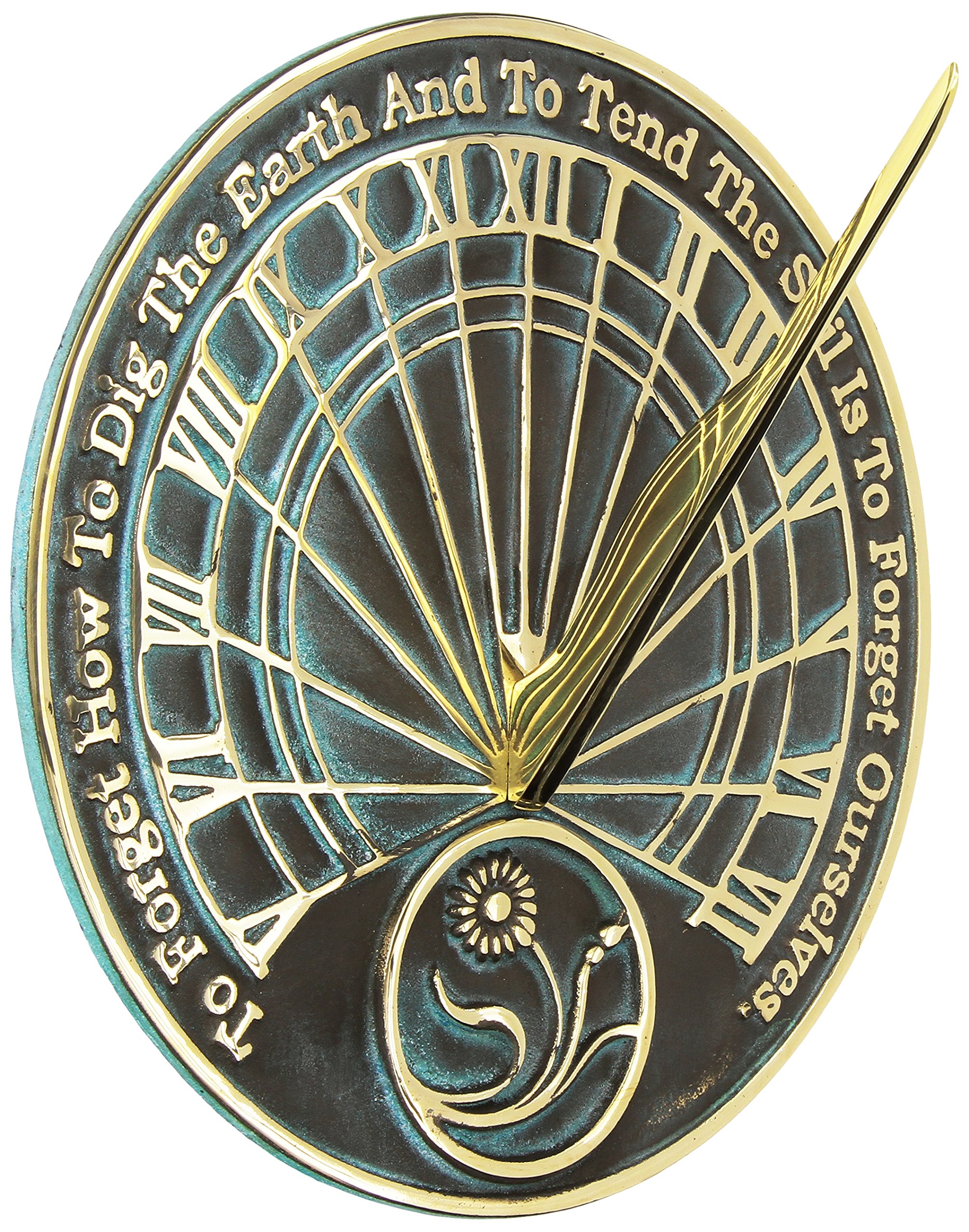 Rome 2325 Gardeners Reflection Sundial, Solid Brass with Verdigris Highlights, 10-Inch Diameter
