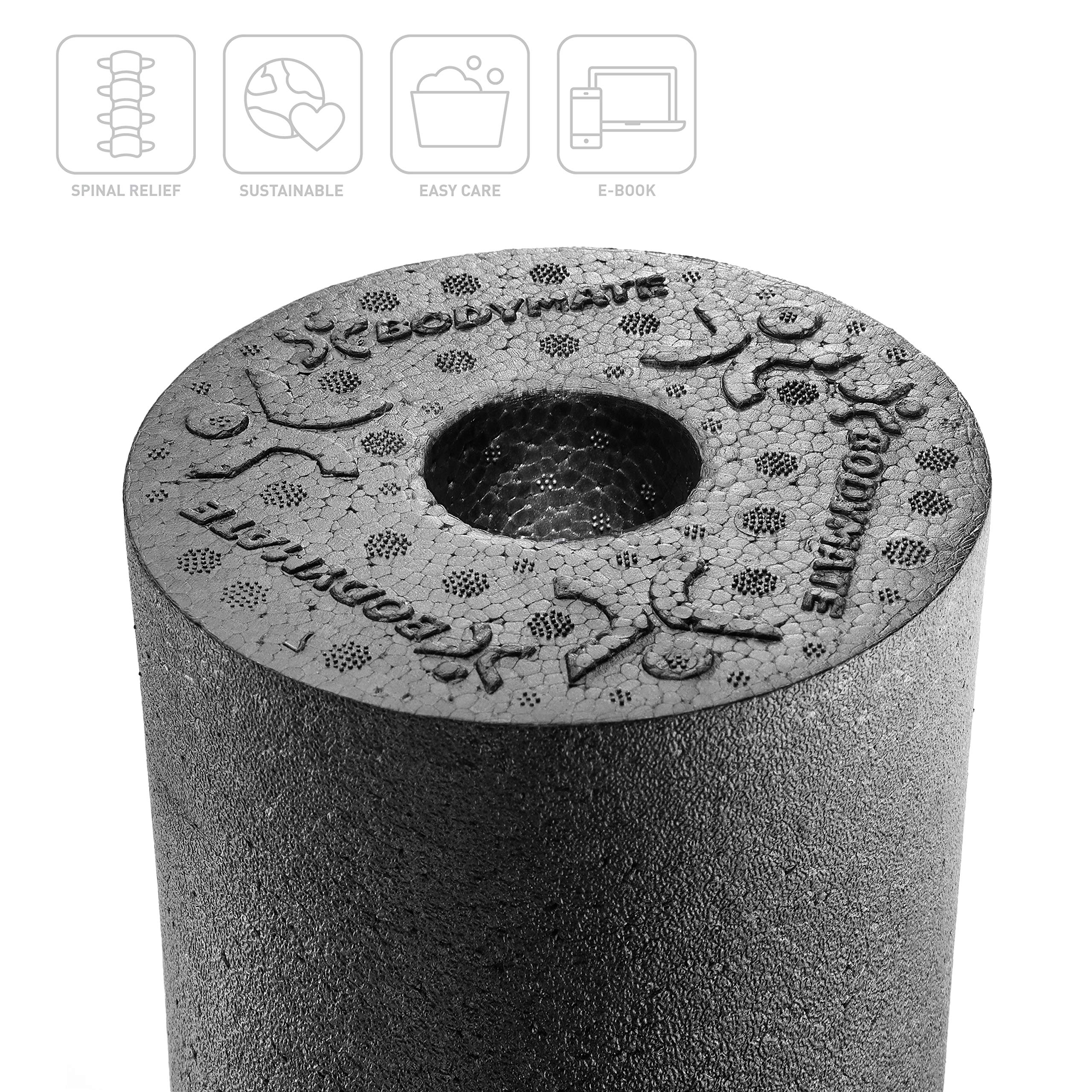 BODYMATE Rouleau de Massage fascias Care L35cm Ø14cm dureté Moyenne + rainure pour soulager la Colonne + E-Book Gratuit