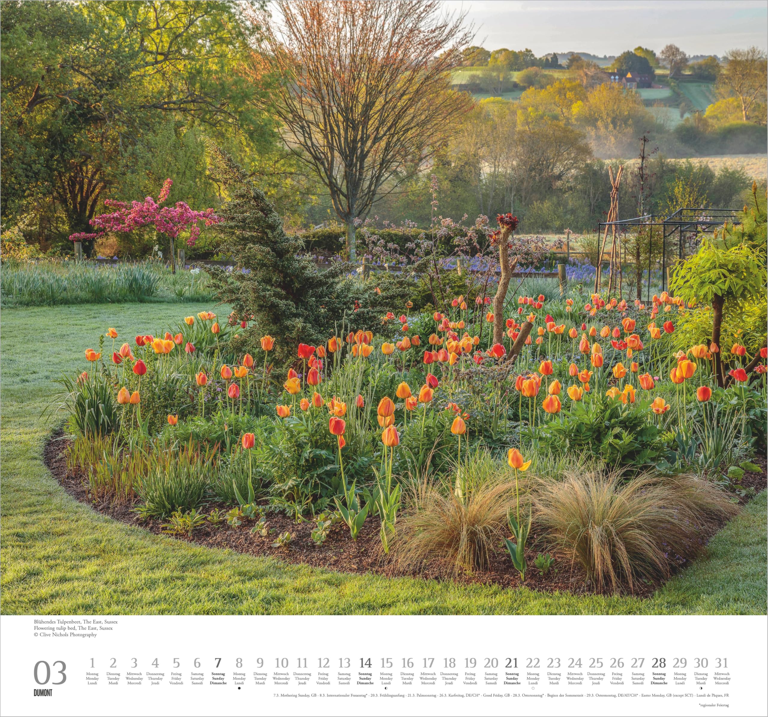 Englische Gärten 2027: Wandkalender 38x35,5 cm mit 12 Fotografien von englischen Gärten und 3-sprachigem Kalendarium