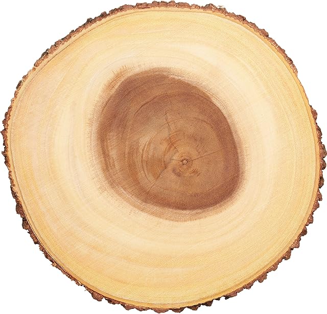 Artesà rustic acacia wood serving tray, wooden serving platter/cheese board with bark edge, round cutting board, Ø 30 cm, brown