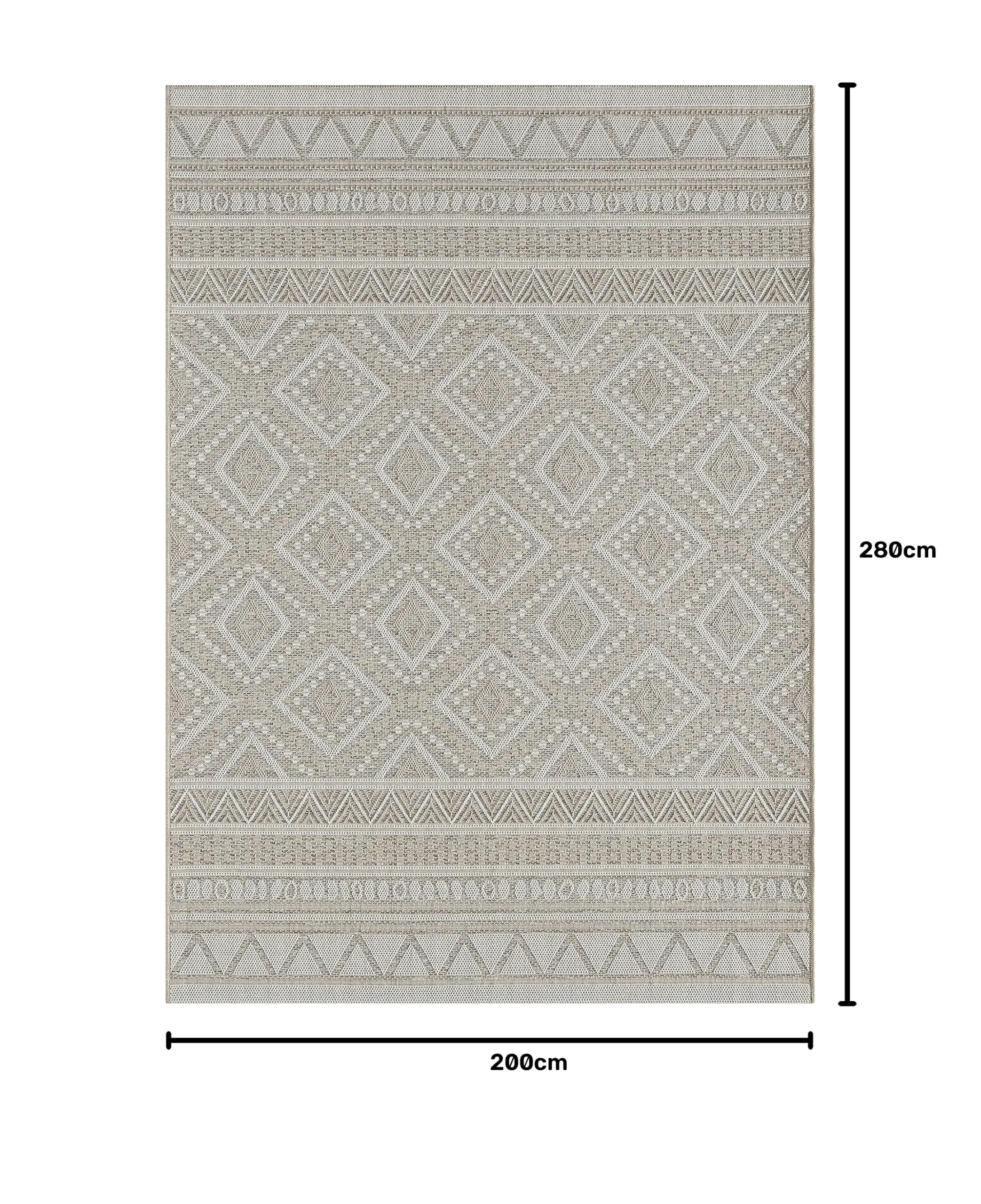 the carpet Calgary - robusto tappeto per esterni, resistente alle intemperie e ai raggi UV, per balcone, terrazza, giardino d'inverno o cucina e sala da pranzo, 200x280 cm, Beige