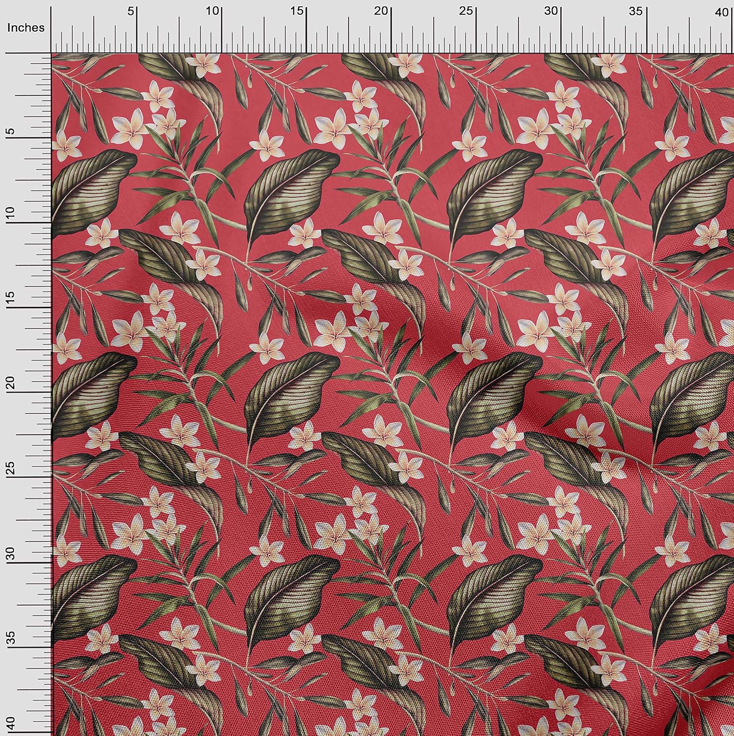oneOone Polyester Spandex Light Red Fabric Floral & Leaves Tropical Quilting Supplies Print Sewing Fabric by The Yard 56 Inch Wide