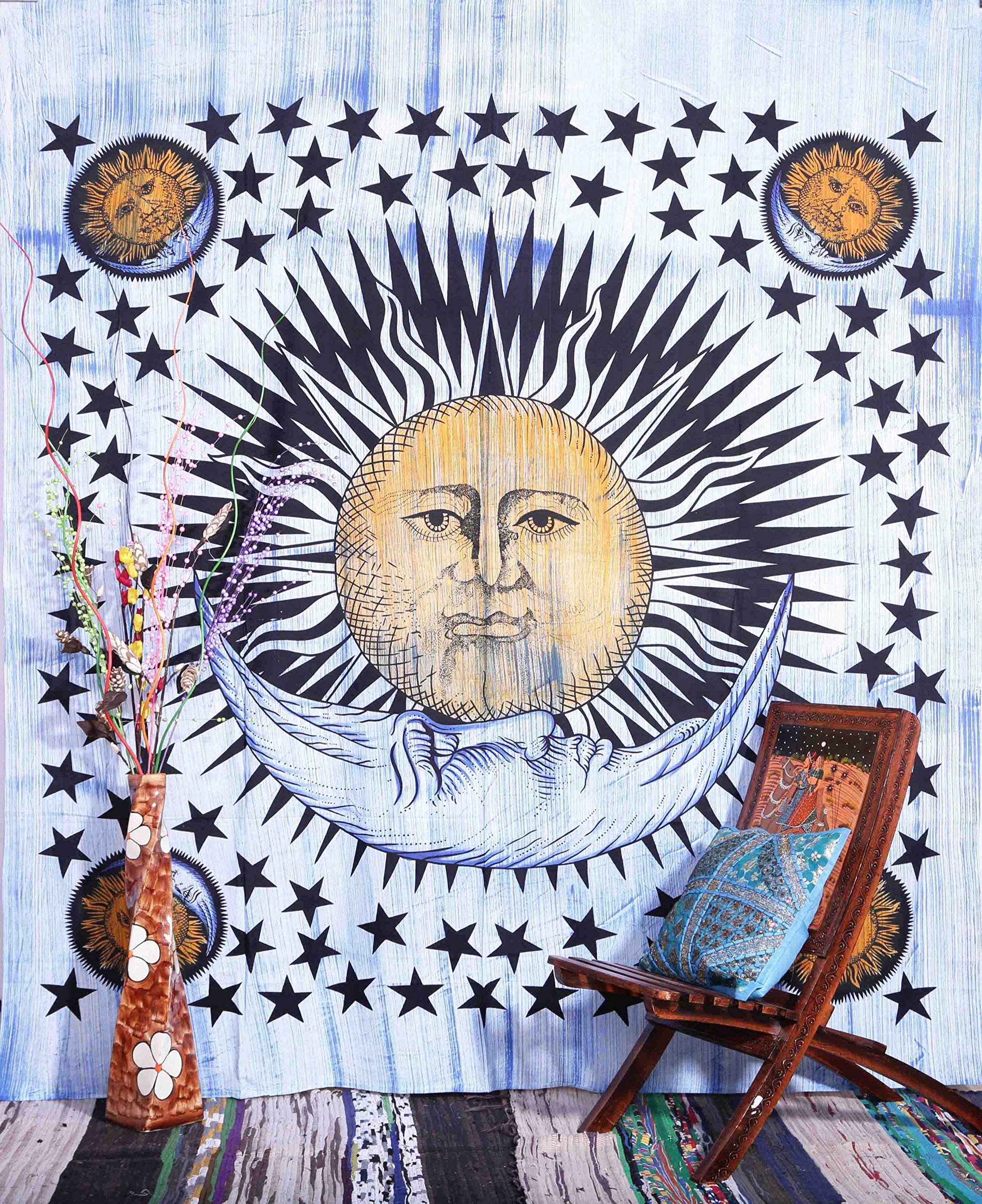color crafts Psychedelic Celestial Sun Moon Stars Tie Dye Tapestry, Hippie Hippy Wall Hanging, Indian Tapestry, Sun-moon Tapestry, Celestial Tapestry