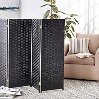 Vista 9 de Pantalla plegable de fibra tejida corta de 4 pies - Crema - 4 paneles