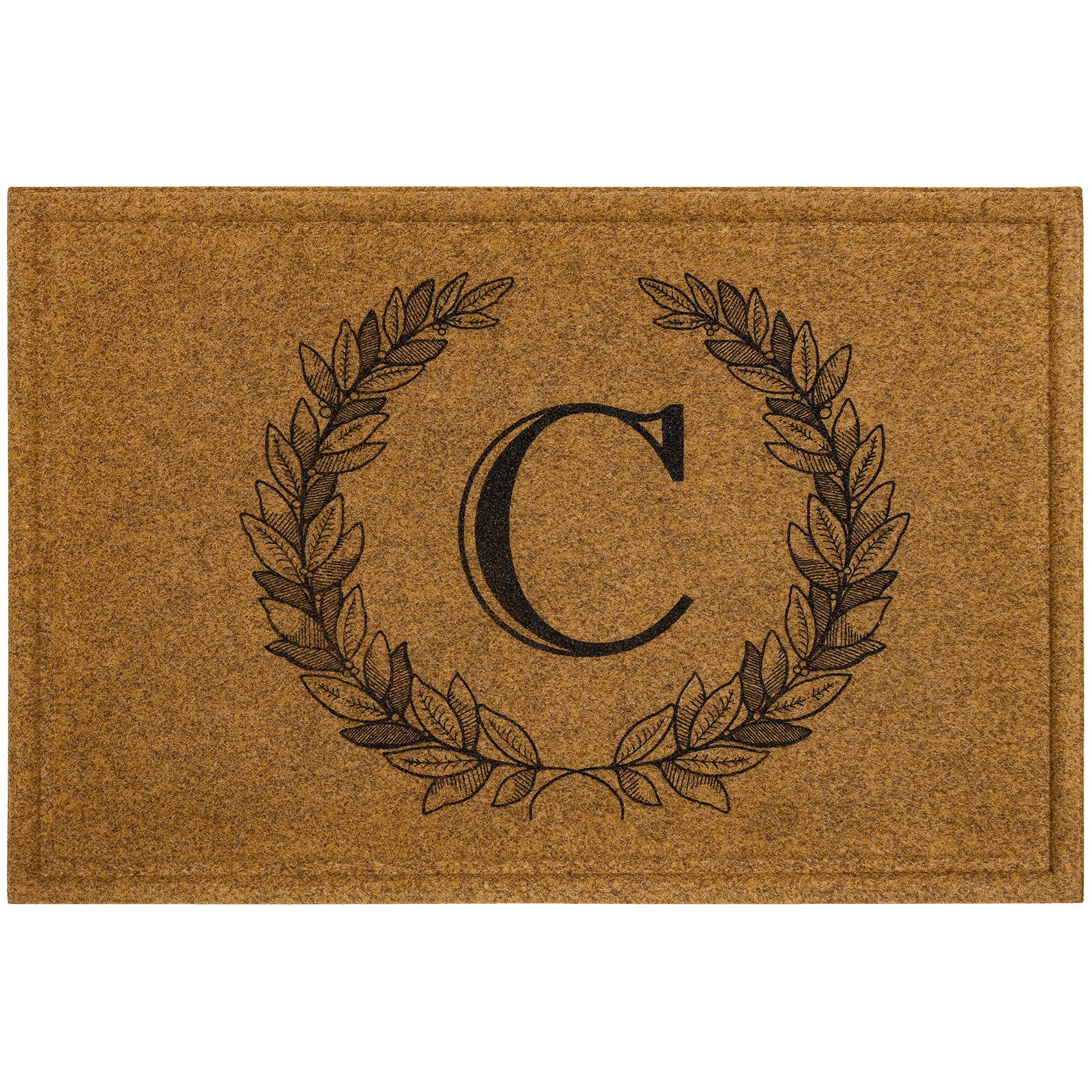 Mohawk Home Entryway Door Mat Laurel Monogram Letter C 2' x 3' Faux Coir Doormat All Weather Outdoor Non Slip Recycled Rubber