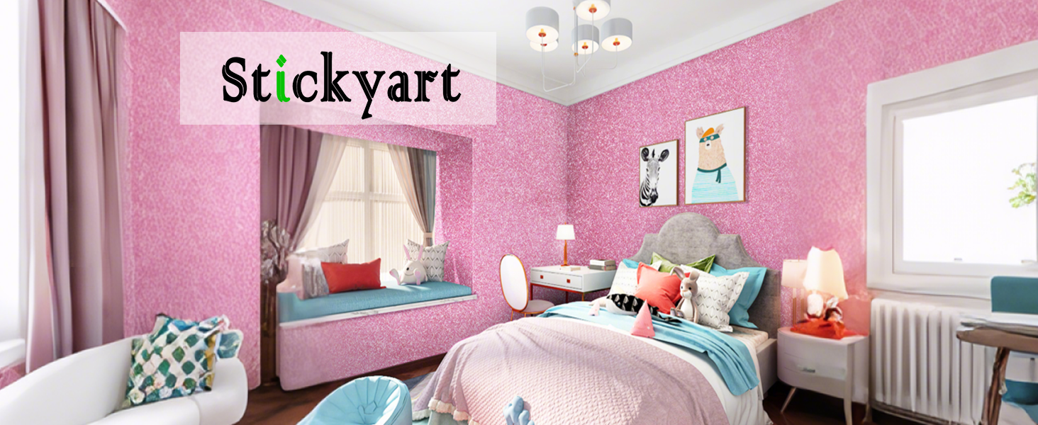 Stickyart Zelfklevend behang, roze glitter, 40 x 700 cm