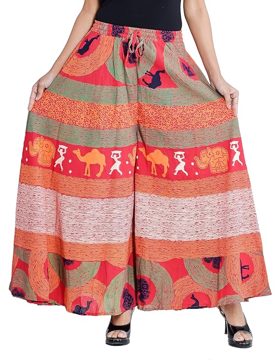 SAMJHI Cotton Long Palazzo Pant for Women – Red Black