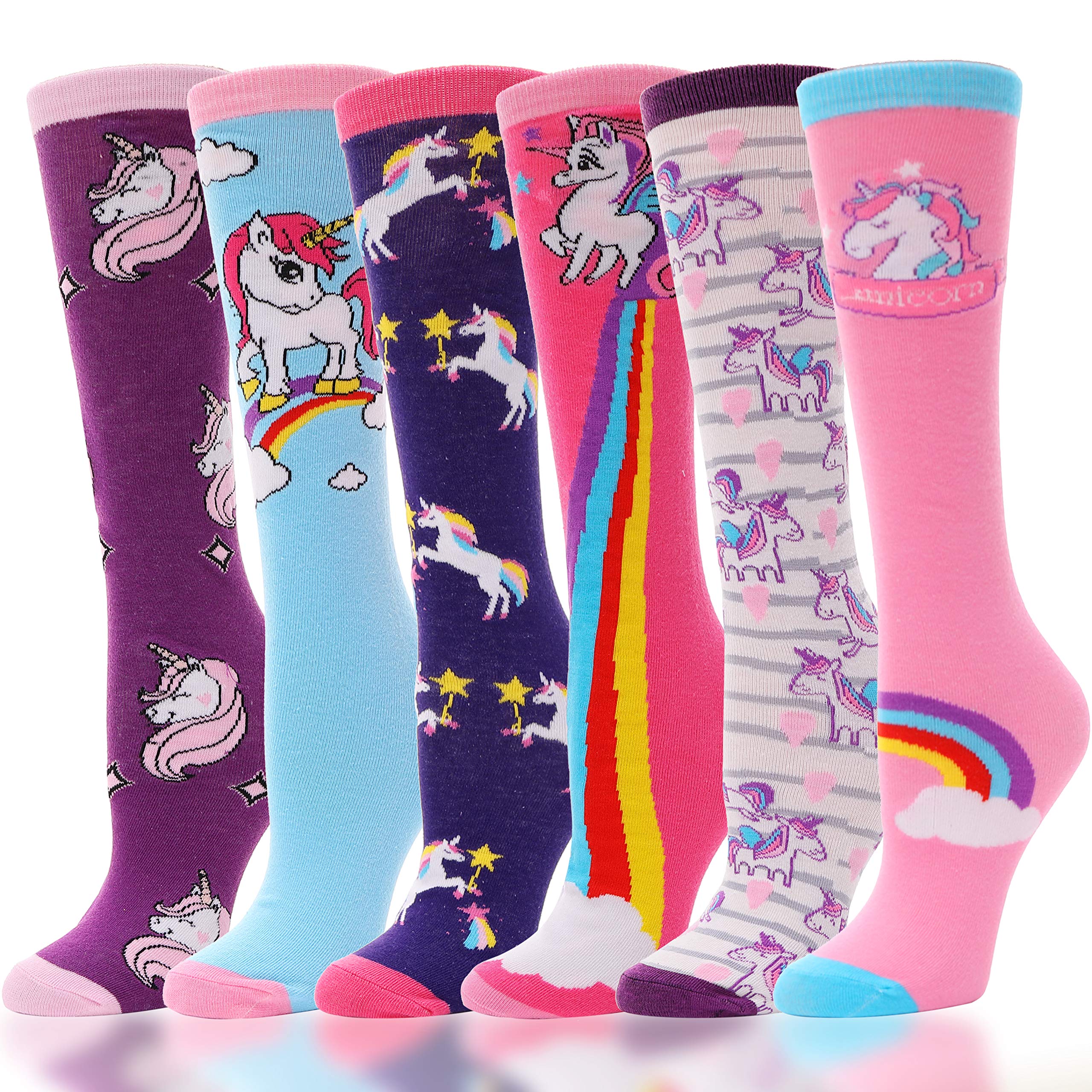 ANTSANGKids Girls Knee High Socks Long Boot Crazy Silly Fun Gift Cute Tall Animal Socks for Child 6 Pairs