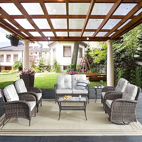 Miniatura 3 de Belord Sofá biplaza de mimbre para exteriores con mesa auxiliar, sofá biplaza de patio, 2 piezas, juego de muebles de mimbre para patio, porche,