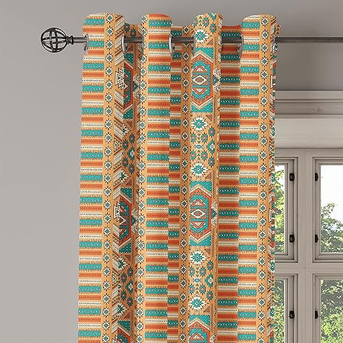 Miniatura 3 de Ambesonne Cortina tribal con ojales, patrón de tribu secreta en estilo bohemio, cortinas decorativas de 2 paneles para ventana de dormitorio y sala