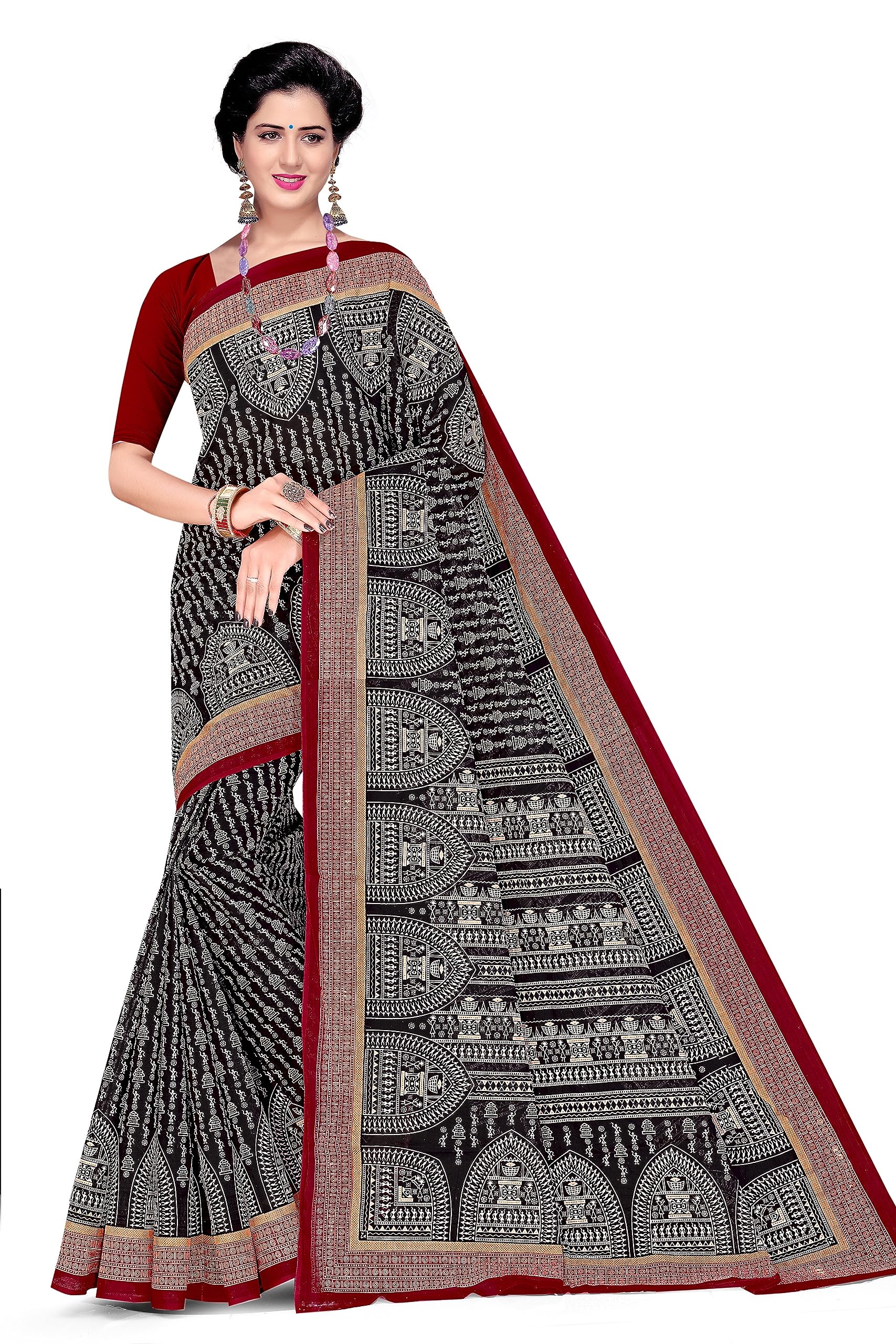 Tamaira Fashion Women's Plain Weave Pure Cotton Saree Without Blouse Piece(11232_Black)