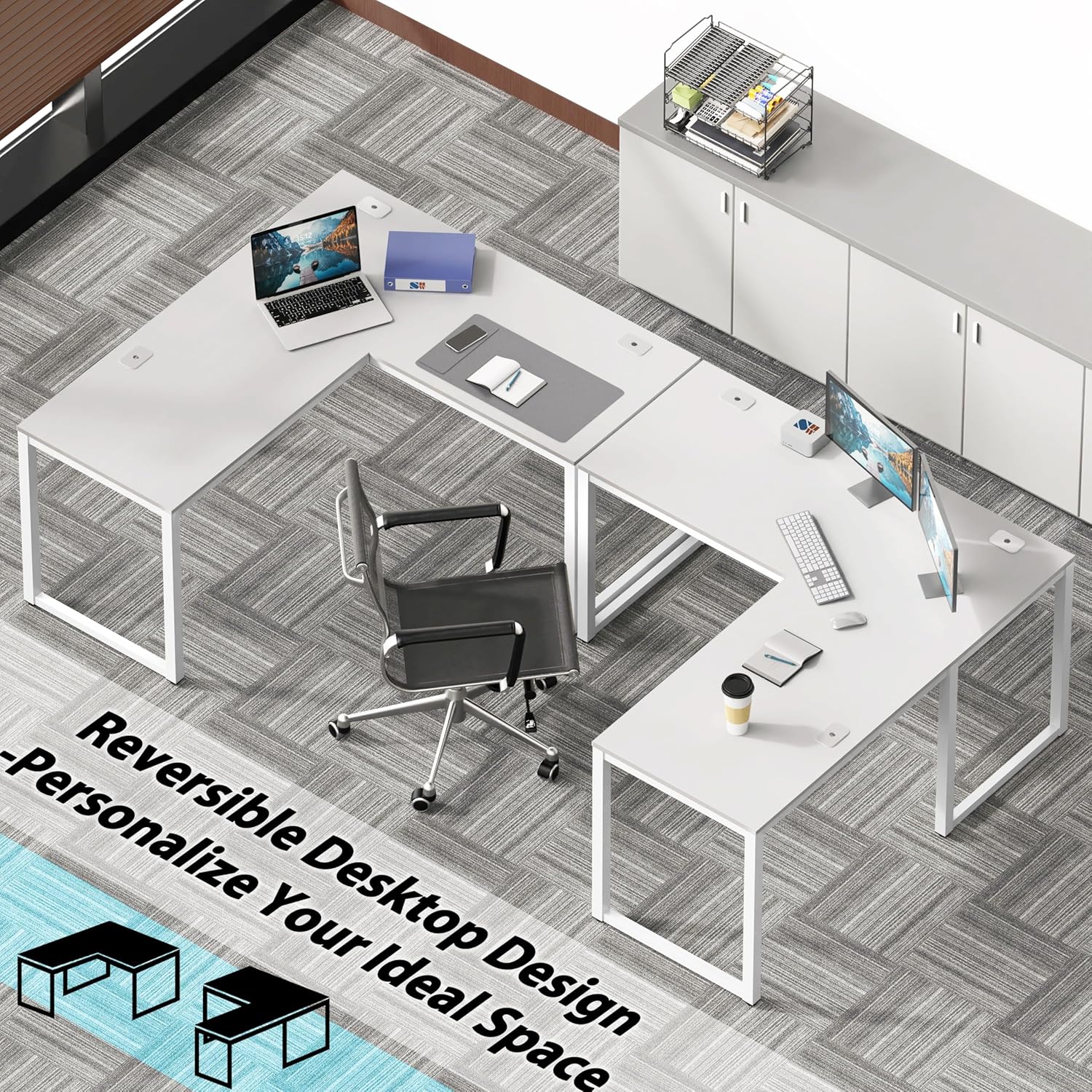 SHW 55 x 60 Inches Commercial-Grade L-Shape Corner Office Computer Desk, White - Image 7