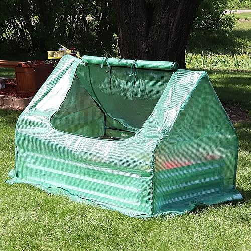 Miniatura 9 de Sunnydaze Cama de jardín elevada con cubierta, kit de mini invernadero para exteriores con 2 puertas con cremallera, color verde, 4 pies x 3 pies