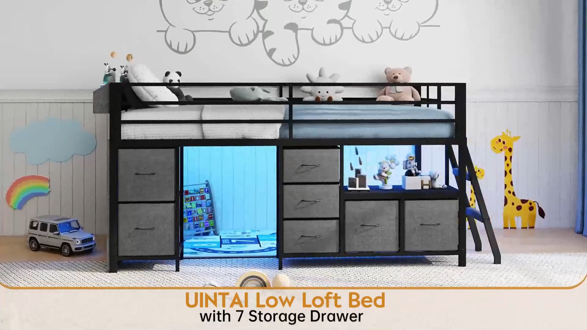 Amazon.com: UINTAI Low Loft Bed with 7 Storage Drawers and