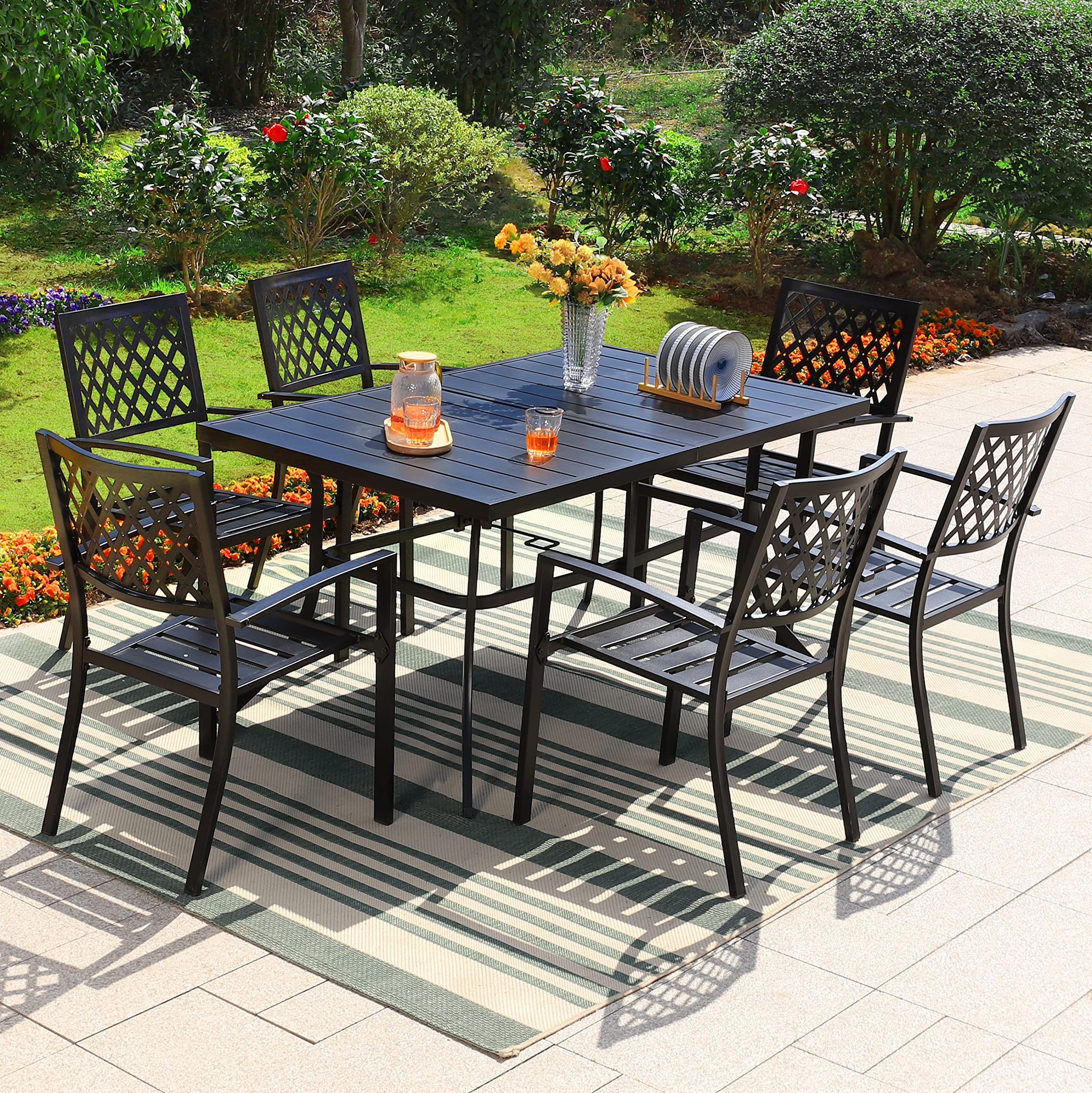 Amazon.com: PHI VILLA 7 Piece Outdoor Dining Set for 6, 60