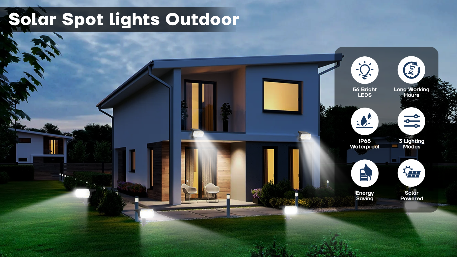 Kaxiida Solar Lights Outdoor Waterproof IP68, 3 Lighting Models
