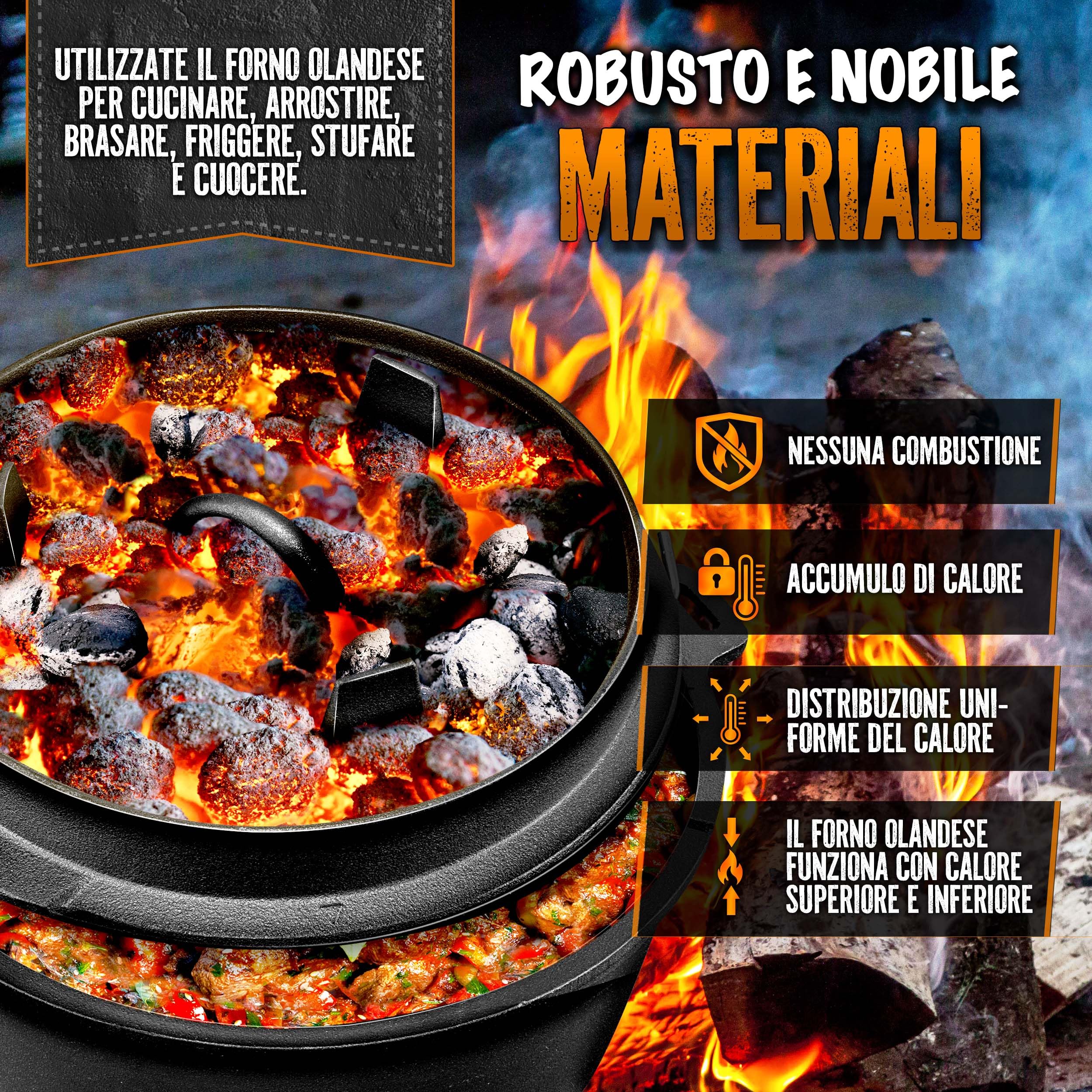 grillas® Pentola Olandese | Dutch Oven | Forno Olandese | Pentola da Fuoco | Casseruola in Ghisa