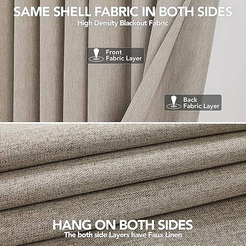 Miniatura 4 de Deconovo Juego de 2 paneles de cortinas 100% opacas de lino de 84 pulgadas de largo, cortinas bohemias con aislamiento térmico para sala de estar,