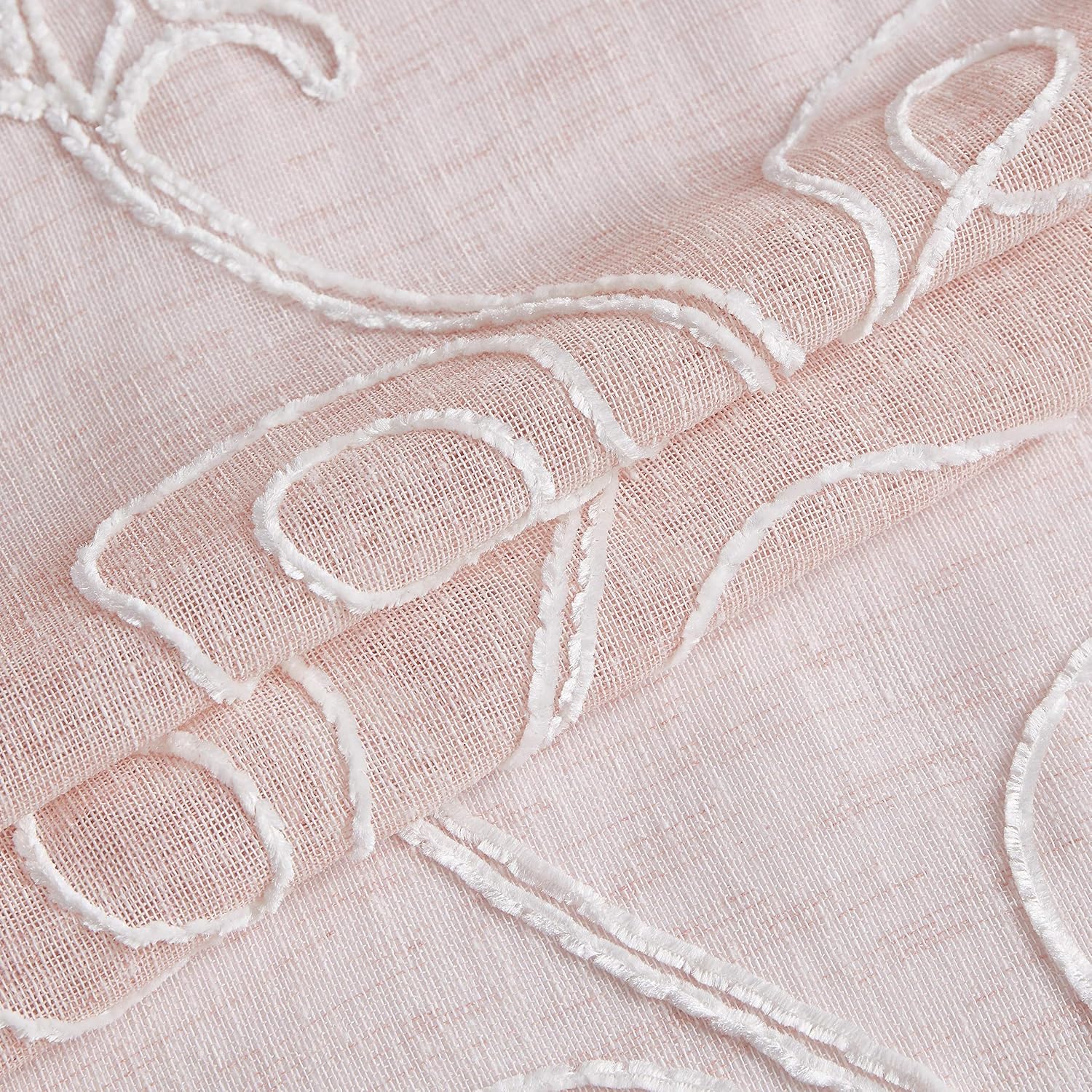 Dainty Home Rita 3D Floral Chenille Embroidered Solid Sheer 70" x 72" Shower Curtain in, Blush/White