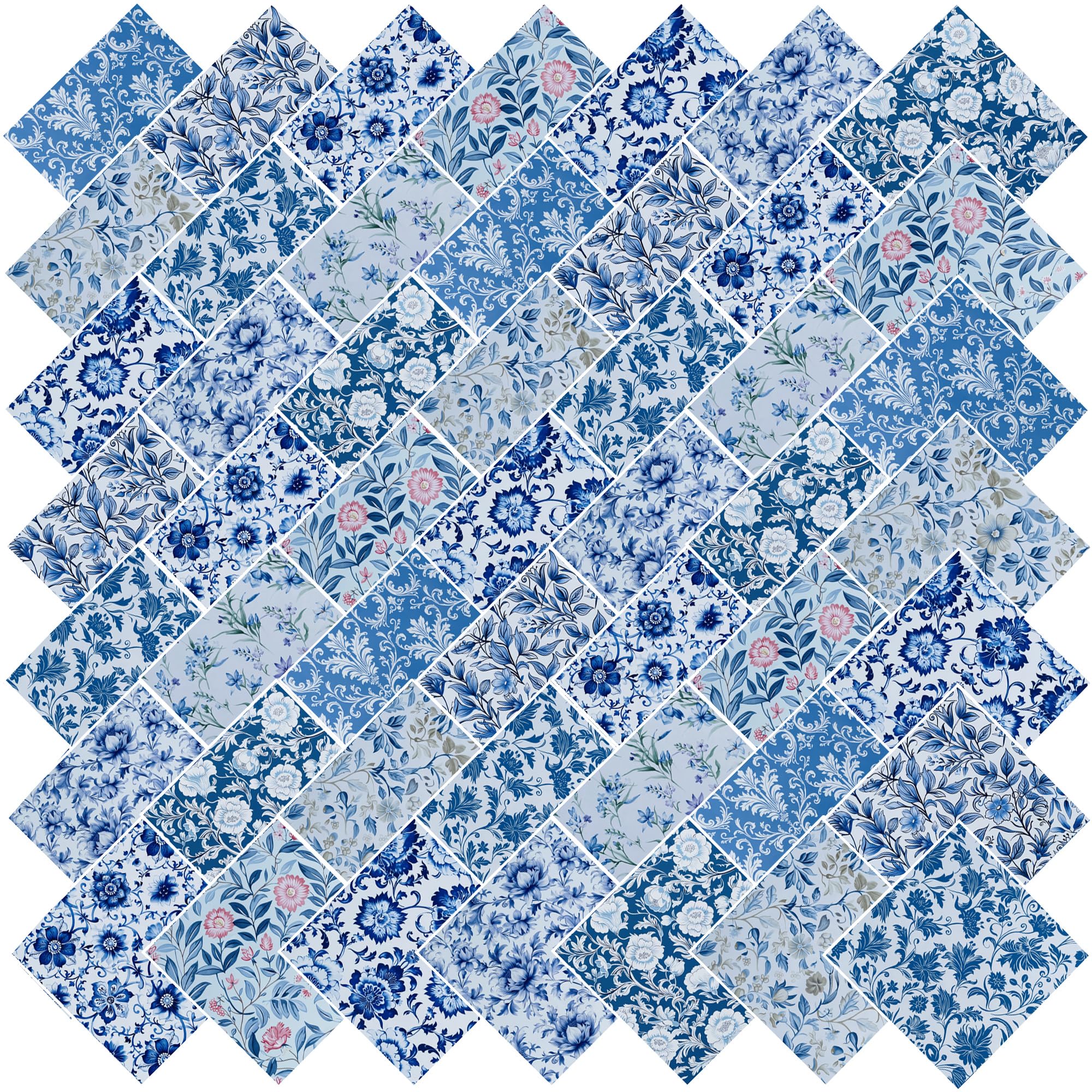 5"x5"50pcs Cotton Fabric Squares for Sewing Quilting Supplies-Blue Floral