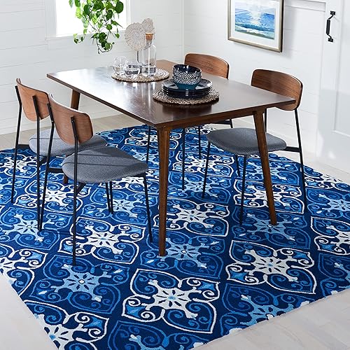 Miniatura 1 de SAFAVIEH Four Seasons Collection FRS232A - Alfombra floral enganchada a mano, 8 x 10 pies, color azul marinomarfil