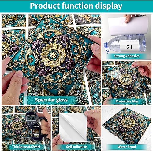 Miniatura 9 de Alwayspon Adhesivo para azulejos de pared moriscos, despegar y pegar, calcomanías de vinilo autoadhesivas para azulejos de cocina y baño, 6 x 6