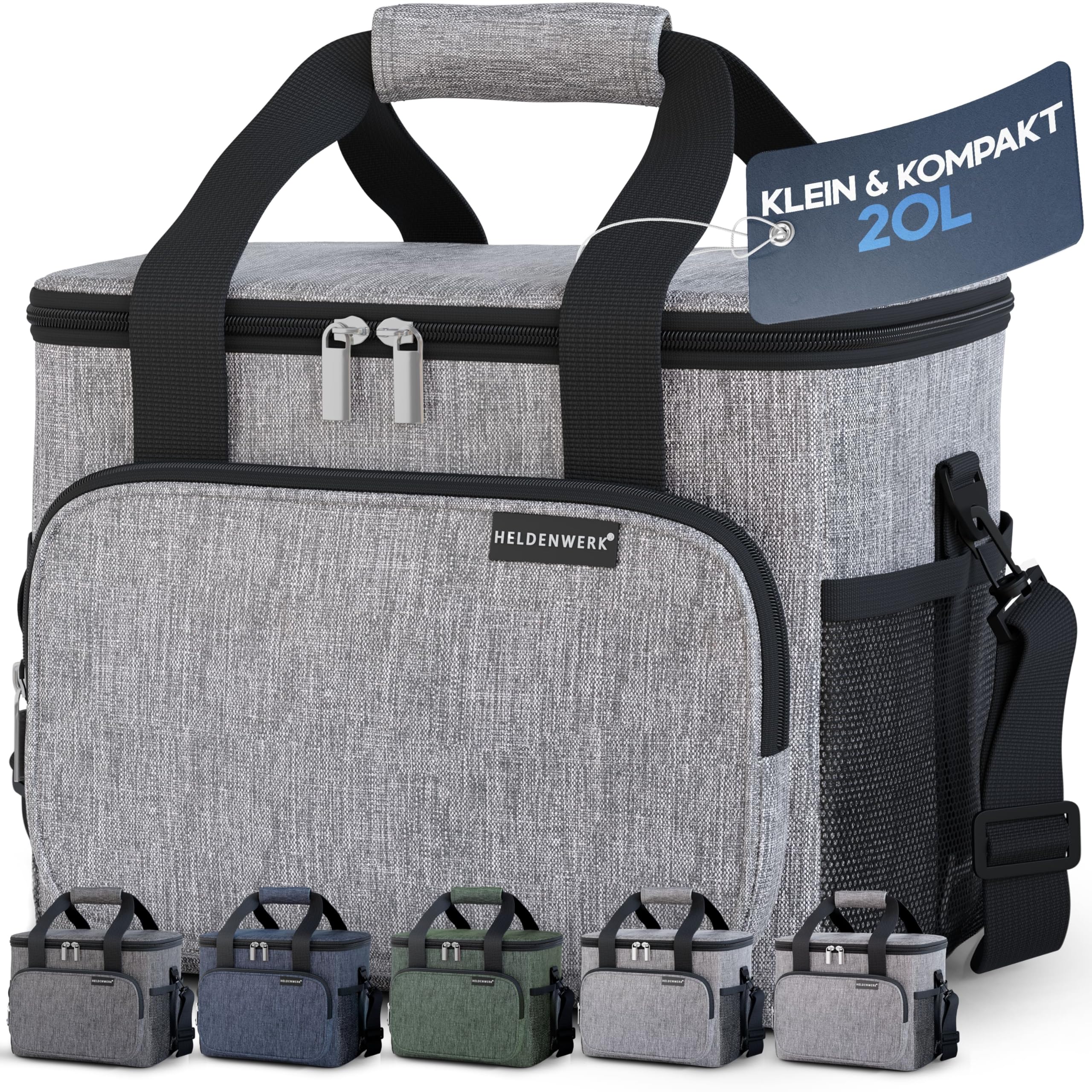 HELDENWERK® Kühltasche groß faltbar – 12h Kühlleistung – Thermotasche auslaufsicher & wasserdicht – Kühlbox, Picknicktasche, Lunchtasche, Isoliertasche mit 6 Fächern & verstärktem Boden