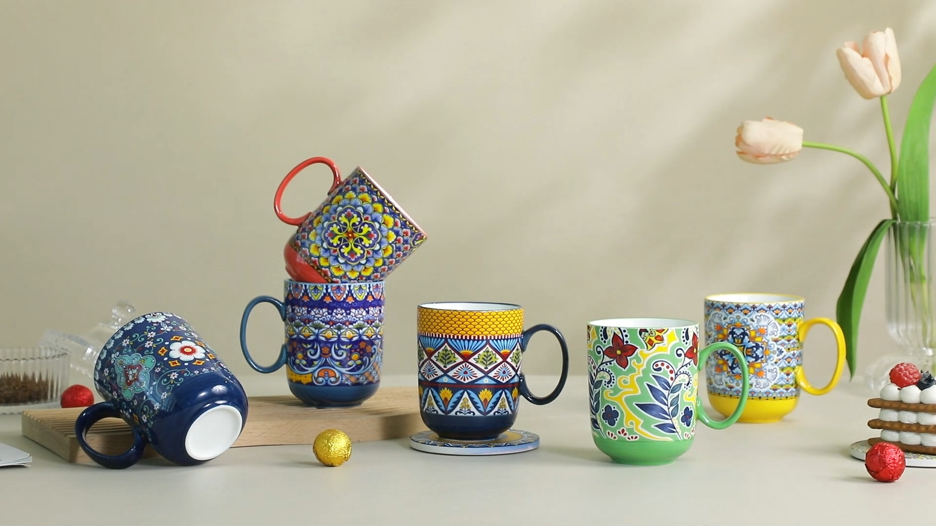 HENXFEN LEAD Boho Ceramic Coffee Mugs Set of 6, 14 oz Colorful Cups for  Tea, Latte & Hot Chocolate  Microwave & Dishwasher Safe : Home & Kitchen -  Amazon.com