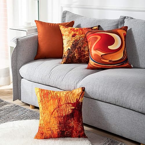 Miniatura 5 de Emvency Juego de 4 fundas de almohada decorativas color naranja quemado rojo abstracto 20 marrón oscuro acuarela grunge monocromáticas fundas de