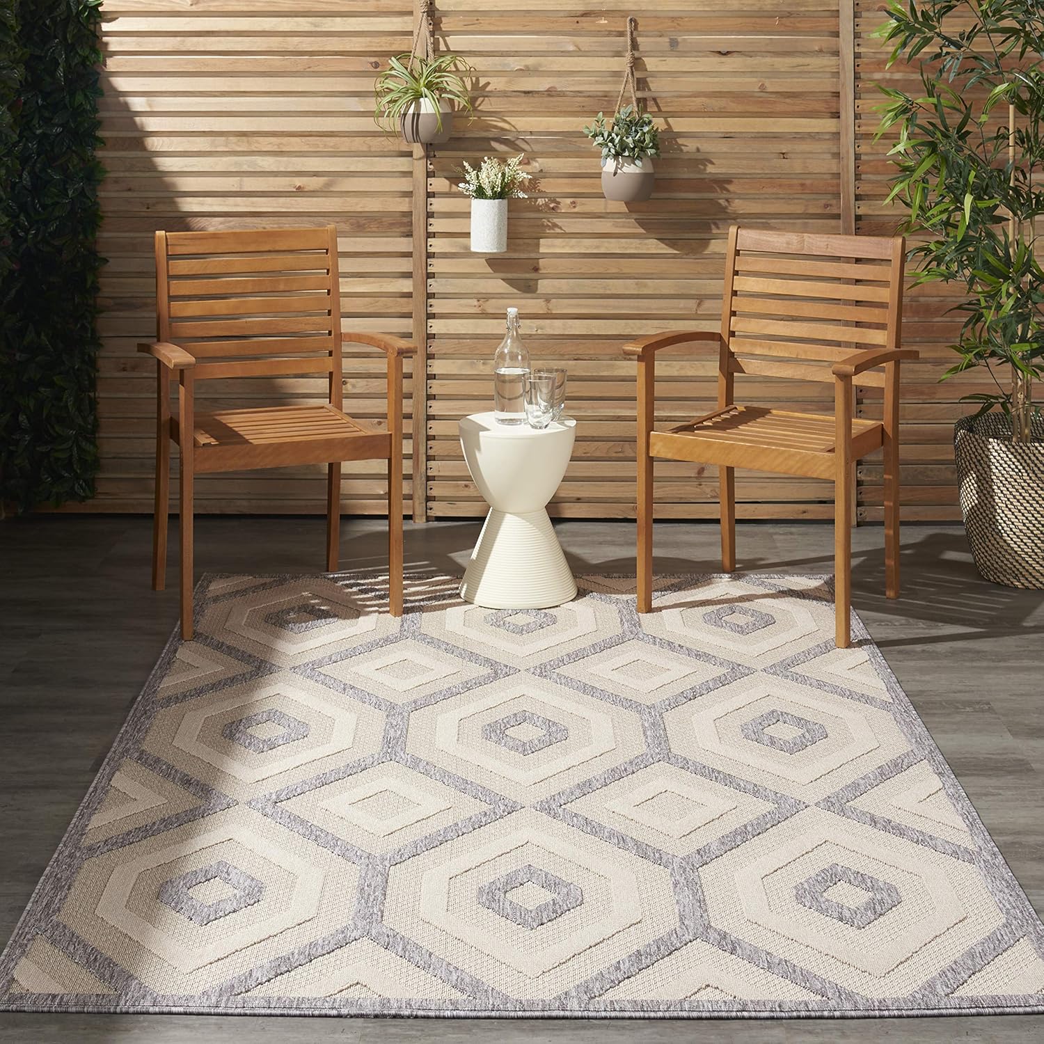 Nourison Home Palamos Cream 5'3" x 7'3" Area Rug - Easy Clean, Non Shedding, Bed Room, Living Room, Dining Room, Kitchen (5' x 7')