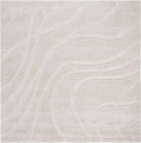 Miniatura 3 de SAFAVIEH Colección Florida Shag SG471 - Alfombra con ondas abstractas de 6 pies 7 pulgadas, cuadrada, color cremacrema, para sala de estar,