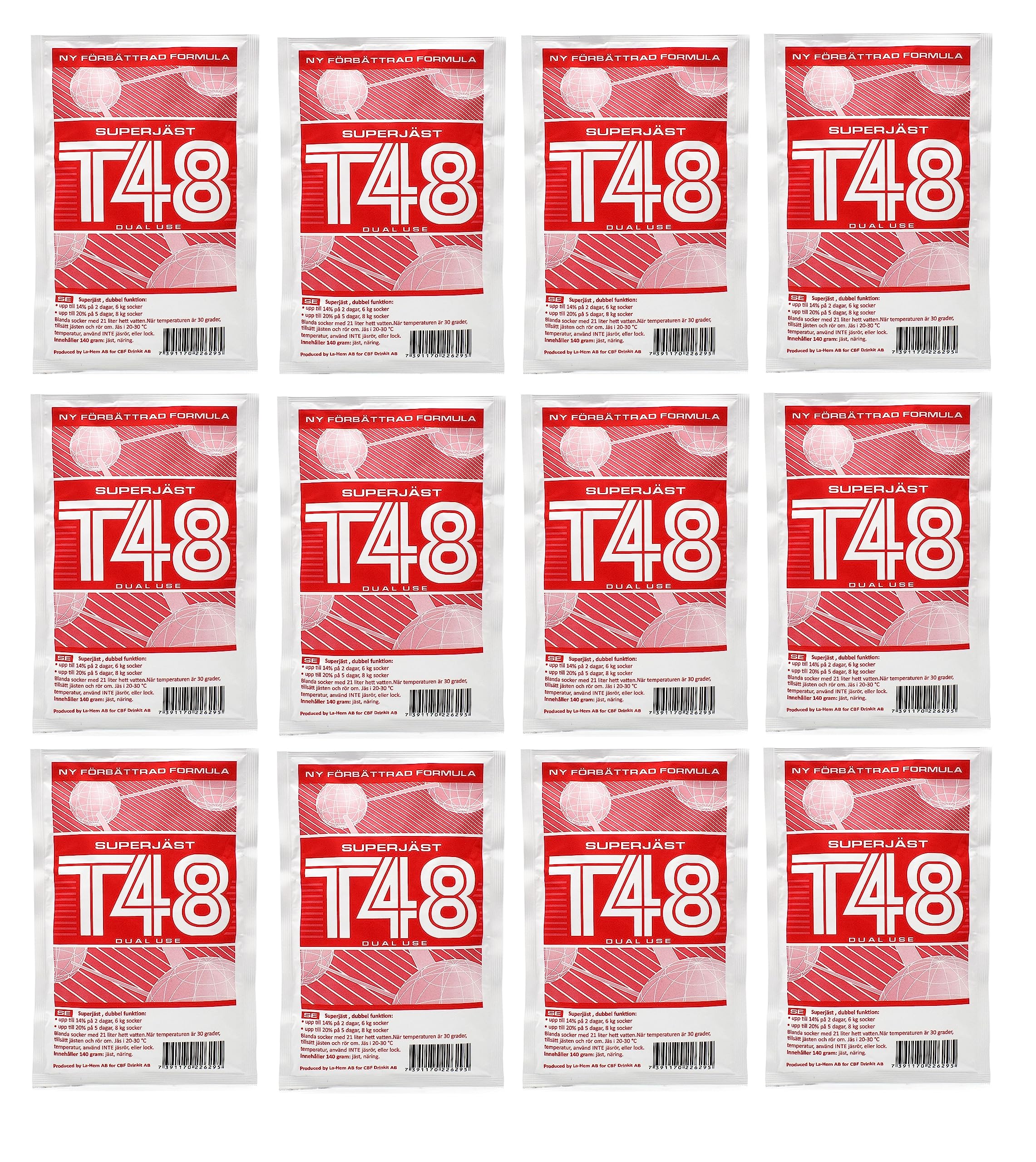 12 x Levadura Turbo para Mosto T48 Super 140g – Para Mezclas con 8 kg de Azúcar, Fermentación Rápida y Eficiente