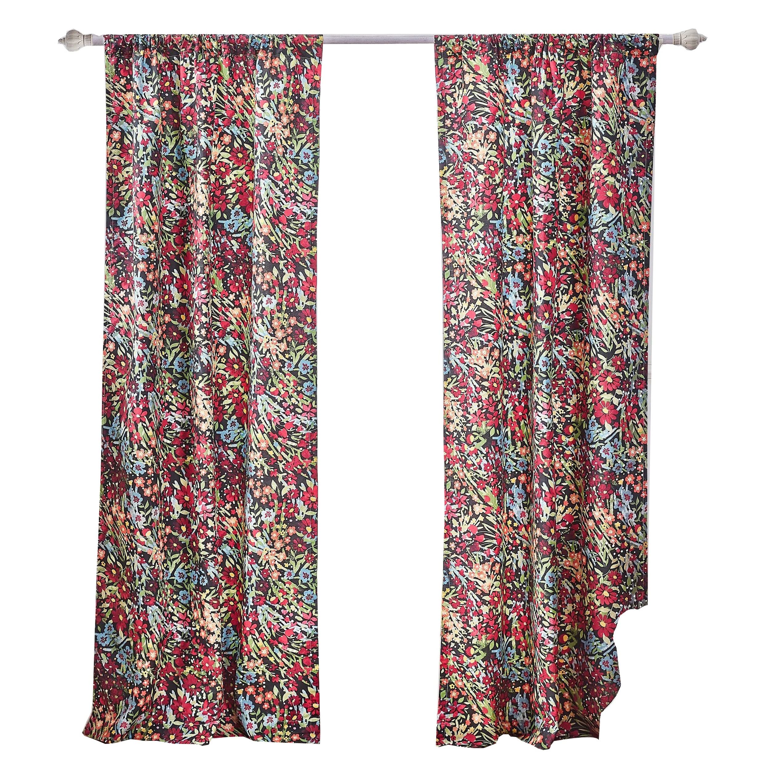 Rideau de fenêtre 213 cm au motif imprimé roseau rouge et rose avec passe-tringle